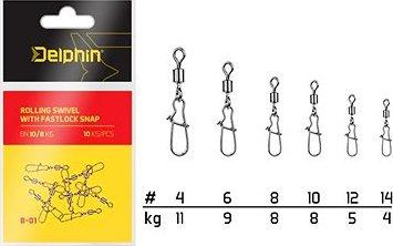 Delphin Rolling Swivel with Fastlock Snap Veľkosť 6 9 kg 10 ks