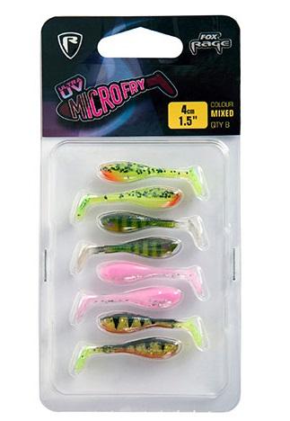 Fox rage gumová nástraha uv micro fry mixed colour pack 4 cm 8 ks