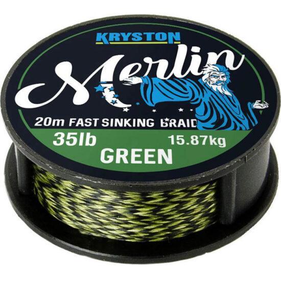 Kryston náväzcová šnúrka merlin fast sinking braid zelená 20 m-nosnosť 35 lb